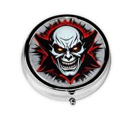 WBQLSL Red and Black Evil Ghost Mini scatola per medicine con tre scomparti, piccola scatola rotonda per medicine, portatile