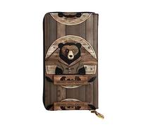 WBQLSL Rustic Lodge Bear - Portafoglio in pelle con cerniera, 19,1 x 10,4 cm, scomparti multipli e grande capacità, un buon regalo per gli amici