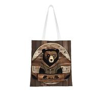 WBQLSL Rustic Lodge Bear Shopping Bag, borsa unisex mano Tote leggera tela, adatta per shopping, promozione di eventi, viaggi, lavoro riutilizzabile Tote Bag,