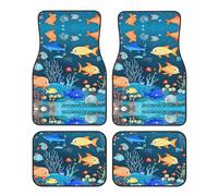 WBQLSL Set di 4 tappetini per auto, facili da pulire e non sbiadiscono, mantengono pulito l'interno della tua auto, camion o furgone blu subacqueo World of Fish