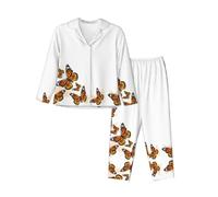WBQLSL Set pigiama a maniche lunghe con stampa a farfalla arancione, abbigliamento da casa semplice e confortevole, Nero , XL-3XL