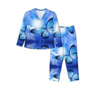 WBQLSL Set pigiama a maniche lunghe con stampa a farfalla di bellezza, abbigliamento da salotto semplice e confortevole, Nero , XXL-3XL