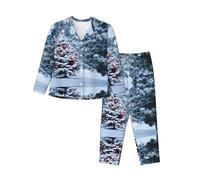 WBQLSL Set pigiama a maniche lunghe con stampa albero di Natale, abbigliamento da casa semplice e confortevole, Nero , L-3XL
