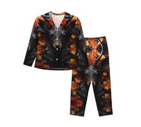 WBQLSL Set pigiama a maniche lunghe con stampa di antilope nera con fiori, abbigliamento da casa semplice e confortevole, Nero , XL-3XL
