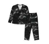 WBQLSL Set pigiama a maniche lunghe con stampa di cani cuccioli, abbigliamento da casa semplice e confortevole, Nero , L-3XL