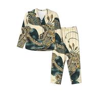 WBQLSL Set pigiama a maniche lunghe con stampa pavone, abbigliamento da casa semplice e confortevole, Nero , XXL-3XL