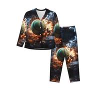 WBQLSL Set pigiama caldo da donna, pigiama a maniche lunghe con stampa di febbre fulmine, per rilassarsi a casa, Nero , M