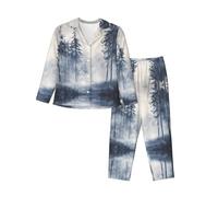 WBQLSL Set pigiama da donna con stampa della foresta nella nebbia, morbido e caldo, rilassante a casa, Nero , M