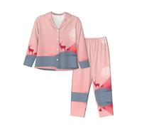 WBQLSL Set pigiama da donna con stampa di cervo sulla roccia, morbido e caldo, rilassante a casa, Nero , L