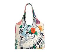 WBQLSL Simpatica borsa a tracolla con stampa tigre bianca, adatta per borse di tela robuste, borse della spesa, nera, taglia unica