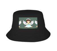 WBQLSL Simpatico cappello da pescatore con piccolo angelo, pieghevole e facile da riporre, un ottimo strumento per la pesca, l'escursionismo, il campeggio e le vacanze al mare! Nero, Nero, Taglia