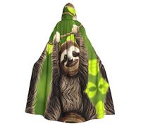 WBQLSL Simpatico mantello di Halloween stampato con bradipo, mantello con cappuccio in maschera, adatto per feste a tema