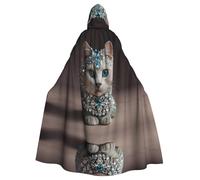 WBQLSL Strange Cat Halloween mantello in maschera con cappuccio mantello rave party costume (lunghezza 147 cm/altezza cappuccio 38 cm)