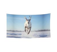 WBQLSL Striscione decorativo per feste di compleanno stampato con renna che salta, adatto per feste di festa, sfondo decorazione da parete