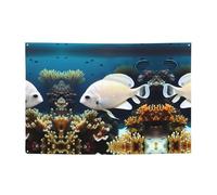 WBQLSL Striscione stampato con pesce bianco-dorato, perfetto per compleanni, riunioni, lauree e celebrazioni di anniversario.