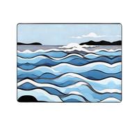 WBQLSL Tappeto da salotto con stampa con onde che lambiscono sulle rocce, 160 x 122 cm, adatto per casa e ufficio, sotto il divano, studio