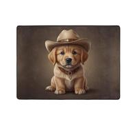 WBQLSL Tappeto stampato con cucciolo che indossa cappello da cowboy, per soggiorno, ufficio, balcone, comodino, tavolino da caffè, 203 x 147 cm