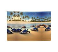 WBQLSL Tartarughe sulla spiaggia Striscione stampato per feste 119,4 x 180,3 cm per compleanno/Natale/laurea/anniversario