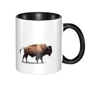 WBQLSL Tazza in ceramica a doppio colore, con bisonte con testa arcuata, classica tazza con manico grande, adatta per ufficio e tempo libero, adatta al microonde