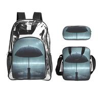 WBQLSL Treasure Maze - Set di zaino stampato, con borsa per il pranzo e astuccio, adatto per studio, lavoro, viaggi d'affari e viaggi, ombrello nero sotto la pioggia, taglia unica