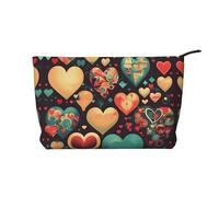 WBQLSL Trousse per cosmetici in velluto a coste con cuori colorati, borsa da viaggio, può contenere rossetti, cipria e altri cosmetici