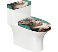 WBQLSL Un gatto curioso stampa due pezzi coperchio del water elastico e coperchio del serbatoio dell'acqua set decorazione della toilette copertura antipolvere