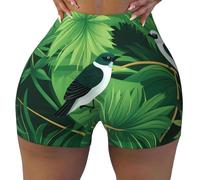 WBQLSL Un paio di pantaloncini sportivi elasticizzati da donna con stampa di uccelli sull'erba sono adatti per il tempo libero, l'uso quotidiano o abbigliamento sportivo, nero, S