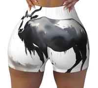 WBQLSL Un robusto pantaloncini sportivi elasticizzati da donna con stampa antilope sono adatti per il tempo libero, l'uso quotidiano o abbigliamento sportivo, nero, S