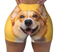 WBQLSL Un semplice pantaloncini sportivi da donna elasticizzati con stampa Corgi sono adatti per il tempo libero, l'uso quotidiano o abbigliamento sportivo, nero, L