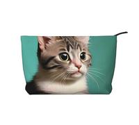 WBQLSL Una borsa cosmetica in velluto a coste con gatto curioso - borsa da viaggio, può contenere rossetto, polvere e altri cosmetici