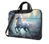 WBQLSL Unicorns on the Run Printing borsa a tracolla per laptop e valigetta, facile da trasportare per viaggi di lavoro e lavoro, Nero , 14 inch