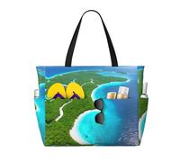 WBQLSL Un'isola nell'oceano Pattern spiaggia borsa da viaggio per palestra/piscina/supermercato shopping/breve viaggio