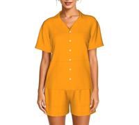 WBQLSL XiongHuang Set da casa da donna a maniche corte - Set pigiama con colletto e bottoni elastici in vita, Nero , 5XL-6XL