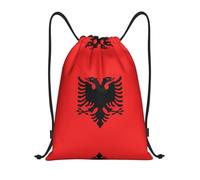 WBQLSL Zaino con coulisse stampata con bandiera albanese, borsa leggera e resistente, un must per il fitness e i viaggi, Nero , M