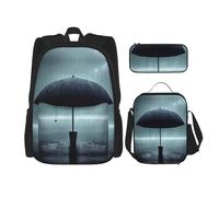 WBQLSL Zaino per la scuola con ombrello nero sotto la pioggia + astuccio + borsa per il pranzo zaino combinato adatto per il pendolarismo quotidiano