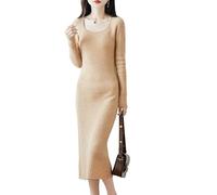 WBRSybUK Abito Da Donna In Lana 100% Con Scollo A U - Abito Midi Attillato, Tinta Unita, Elegante E Lusinghiero, Lunghezza Sotto Il Ginocchio, For Autunno/inverno(A,XX-Large)