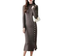 WBRSybUK Abito Da Donna In Maglia Di Lana Al 100%, Abito Midi Tinta Unita Con Scollo A V E Maniche Lunghe, Sotto Il Ginocchio, For Autunno Inverno(Gray,XX-Large)