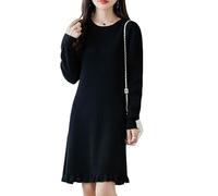 WBRSybUK Abito In Maglia Di Lana 100% Da Donna Con Scollo Rotondo - Abito Midi Caldo E Spesso, Lunghezza Sotto Il Ginocchio, For Strato Di Base Autunnale E Invernale(Black,Small)