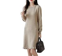 WBRSybUK Abito In Maglia Di Lana 100% Da Donna Con Scollo Rotondo - Abito Midi Caldo E Spesso, Lunghezza Sotto Il Ginocchio, For Strato Di Base Autunnale E Invernale(Brown,X-Large)