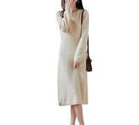 WBRSybUK Abito In Maglia Di Lana Con Scollo Rotondo Da Donna, Abito Midi Aderente A Maniche Lunghe Sotto Il Ginocchio For Autunno Inverno(Beige,Large)