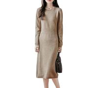 WBRSybUK Abito In Maglia Di Lana Con Scollo Rotondo Da Donna, Abito Midi Aderente A Maniche Lunghe Sotto Il Ginocchio For Autunno Inverno(Brown,Medium)
