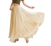 WBRSybUK Elegante Gonna Lunga Fluida A Vita Alta Da Donna, Gonna Lunga A Strati Con Pieghe A Trapezio, Perfetta For Le Feste, Abbigliamento Casual For Le Giornate In Spiaggia(A,Medium)