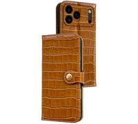 WBRSybUK Genuine Leather Case For IPhone 17/17 Air/17 Pro/17 Pro Max, Flip Crocodile Pattern Camera Protection Cover With Card Holder Soft Edge Shell(Orange,17 Air)