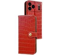 WBRSybUK Genuine Leather Case For IPhone 17/17 Air/17 Pro/17 Pro Max, Flip Crocodile Pattern Camera Protection Cover With Card Holder Soft Edge Shell(Red,17 Pro Max)
