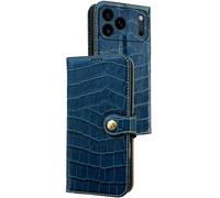 WBRSybUK Genuine Leather Case For IPhone 17/17 Air/17 Pro/17 Pro Max, Flip Crocodile Pattern Camera Protection Cover With Card Holder Soft Edge Shell(Blue,17)