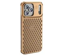 WBRSybUK Metal Case For IPhone 17/17 Air/17 Pro/17 Pro Max, Aviation Aluminum Hollow No Frame Cool Shell, Heat Dissipation Flash Protection Phone Cover(Gold,17 Pro Max)