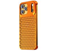 WBRSybUK Metal Case For IPhone 17/17 Air/17 Pro/17 Pro Max, Aviation Aluminum Hollow No Frame Cool Shell, Heat Dissipation Flash Protection Phone Cover(Orange,17 Pro)