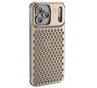 WBRSybUK Metal Case For IPhone 17/17 Air/17 Pro/17 Pro Max, Aviation Aluminum Hollow No Frame Cool Shell, Heat Dissipation Flash Protection Phone Cover(Brass,17 Pro)