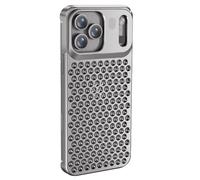 WBRSybUK Metal Case For IPhone 17/17 Air/17 Pro/17 Pro Max, Aviation Aluminum Hollow No Frame Cool Shell, Heat Dissipation Flash Protection Phone Cover(Gray,17 Air)