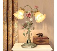 WBRSybUK Pastoral Floral Night Lights For Living Room Cafe Bedroom Headboard Reading Lighting Fixture, Romantic Rose Table Lamp Retro Stained Glass Desk Light(B)